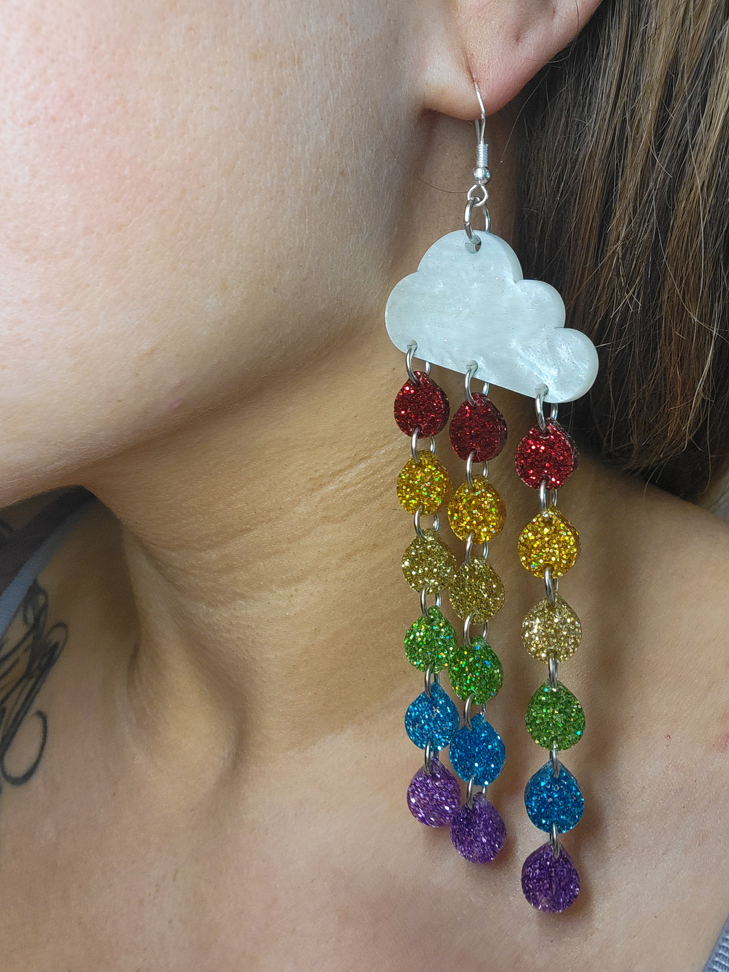 Glitter Rainbow Rain Cloud Earrings