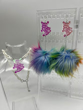 Load image into Gallery viewer, Zeds Dead Holographic Blue/Rainbow Fluff Earrings and Necklace Set
