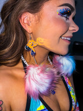 Load image into Gallery viewer, Shroom Hollow Rainbow Holographic Fluff Earrings and Necklace

