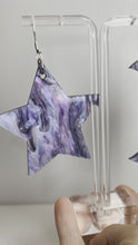 Load and play video in Gallery viewer, XL Star and Moon Purple Marble Galaxy Earrings
