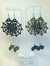 Load image into Gallery viewer, Sparkle Spiderweb and Spider Dangle Earrings
