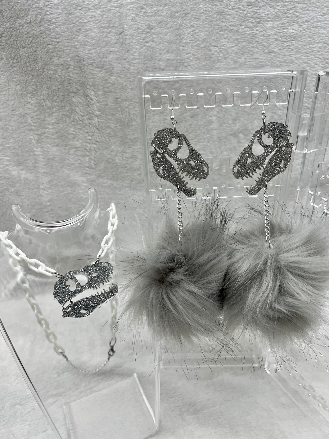 Silver Glitter Dino Dreamz 2.0 Earrings & Necklace Set