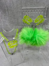 Load image into Gallery viewer, Neon Green UV Reactive Dino Dreamz 2.0 Earrings &amp; Necklace Set
