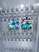 Load image into Gallery viewer, Wakaan Drip MINI Rainbow Acid Trip Earrings and Black Holographic Glitter Earrings
