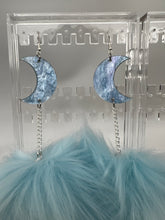 Load image into Gallery viewer, All That Glitters Blue Marble Moon &amp; Star Fluff Earrings and Necklace
