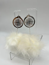 Load image into Gallery viewer, White Shiny Disco Ball Mirror Fluff Earrings
