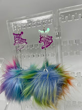 Load image into Gallery viewer, Zeds Dead Holographic Blue/Rainbow Fluff Earrings and Necklace Set
