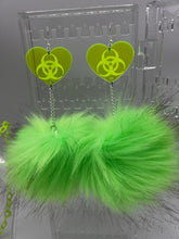 Load image into Gallery viewer, Toxic LUV 💚 UV Reactive Green Fluff Earrings and Necklace
