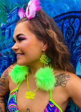 Load image into Gallery viewer, Neon Green UV Reactive Dino Dreamz 2.0 Earrings &amp; Necklace Set
