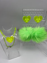 Load image into Gallery viewer, Toxic LUV 💚 UV Reactive Green Fluff Earrings and Necklace

