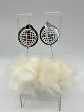 Load image into Gallery viewer, White Shiny Disco Ball Mirror Fluff Earrings
