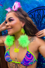 Load image into Gallery viewer, Neon Green UV Reactive Dino Dreamz 2.0 Earrings &amp; Necklace Set
