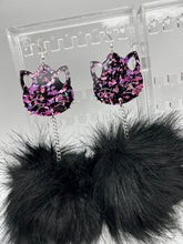 Load image into Gallery viewer, Glitter Kitty Black and Pink Fluff Earrings
