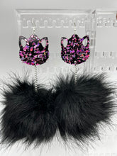 Load image into Gallery viewer, Glitter Kitty Black and Pink Fluff Earrings
