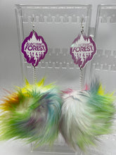 Load image into Gallery viewer, Electric Forest Holographic Rainbow Fluff Earrings &amp; Necklace
