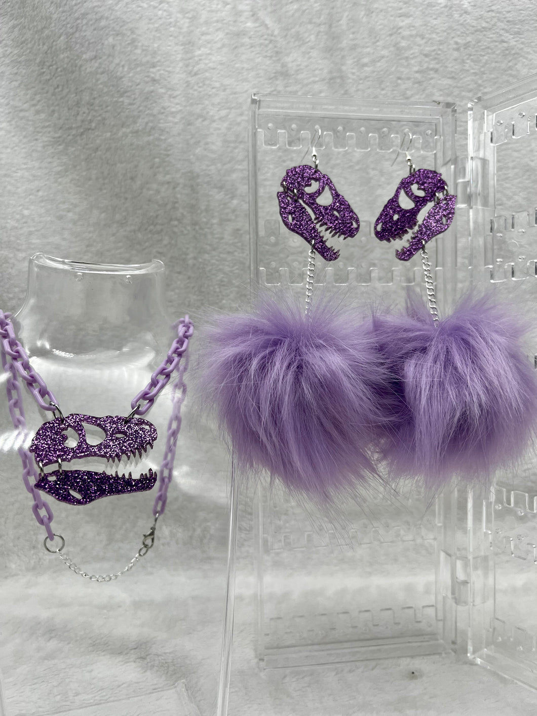 Lavender Glitter Dino Dreamz 2.0 Earrings & Necklace Set