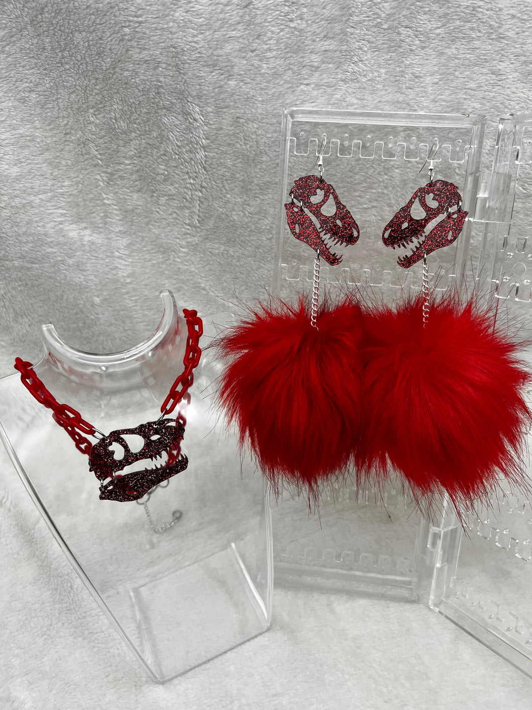 Red Glitter Dino Dreamz 2.0 Earrings & Necklace Set