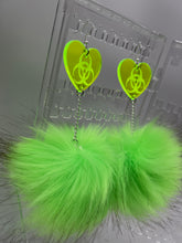 Load image into Gallery viewer, Toxic LUV 💚 UV Reactive Green Fluff Earrings and Necklace
